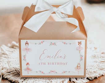 Ballerina gable box label, floral birthday party gable box printable, girl ballerina party gable labels, ballerina girl b-day favor box-C509