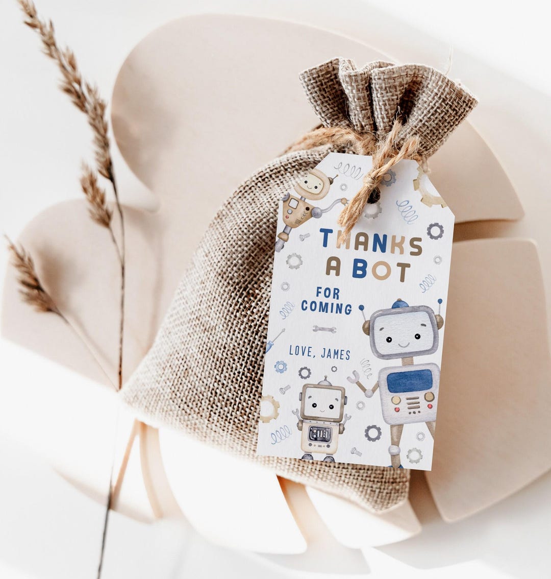 Thanks a Bot for Coming to My Party Gift Tag Labels Printable, Boy ...