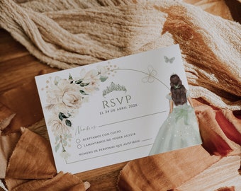Green floral quinceañera rsvp printable, mis quince rsvp 15 anos quinceañera, boho 15th birthday party rsvp princess - Q284