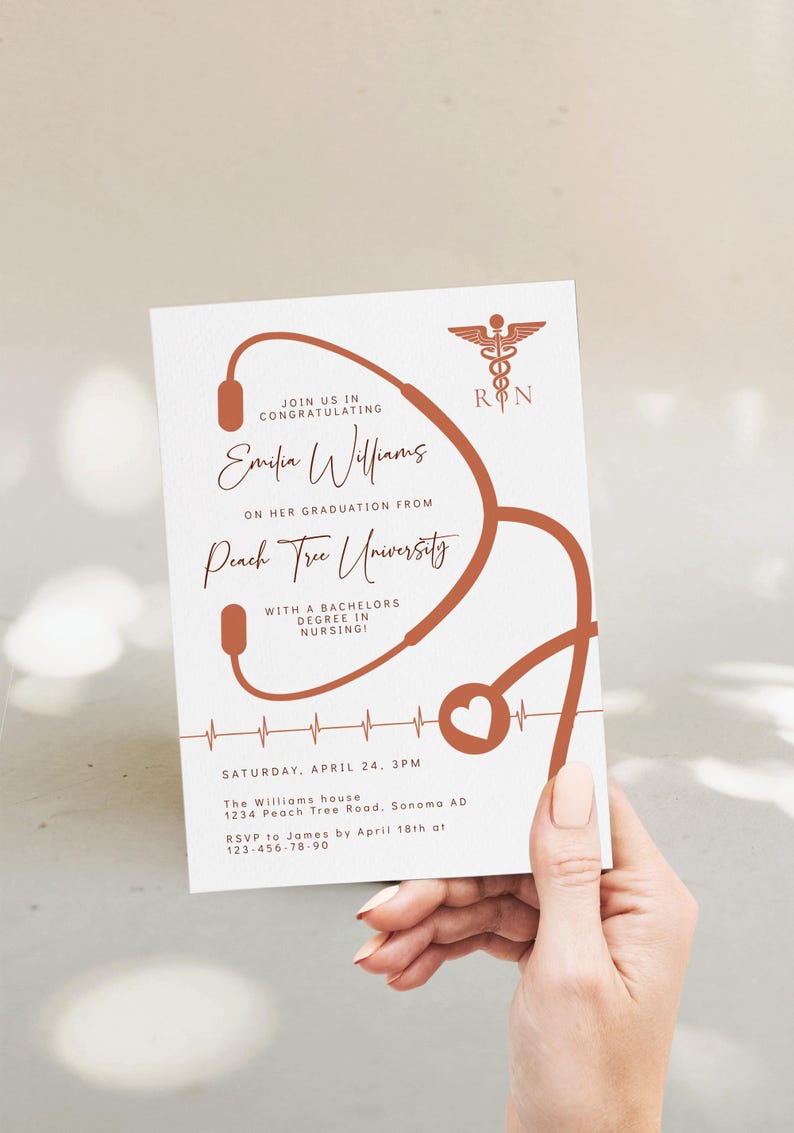 Editable nursing graduation modern invite, RN graduation party invitation card decor, registered nurse graduation announcement invite - C381 Bild 5