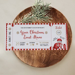 Event ticket template, christmas gift surprise concert ticket, holiday invitation ticket show christmas event ticket, merry christmas ticket