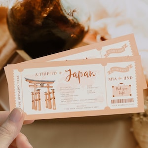 Japan surprise boarding pass, printable airline ticket Japan Tokyo, boarding pass gift voucher surprise trip ticket, special event trip gift