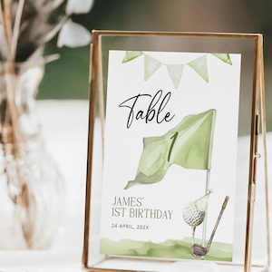 Golfing 1st birthday table number printable, golf theme first birthday party table number, golf boy birthday party table number sign - C720