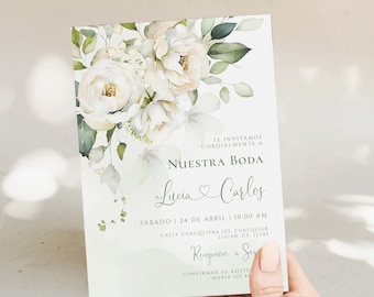 Floral invitacion para boda digital espanol, spanish wedding invitations, nuestra boda spanish wedding invitaciones para imprimir - C260