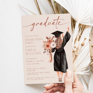 Girl Graduation Party Invitation, Modern Graduation Invitation With