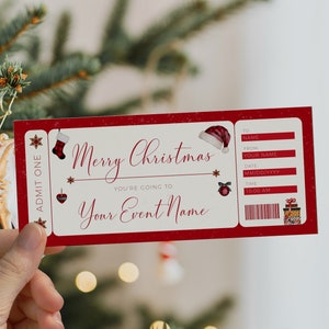 Event ticket template, christmas gift surprise concert ticket, movie ticket template, holiday invitation ticket show christmas event ticket