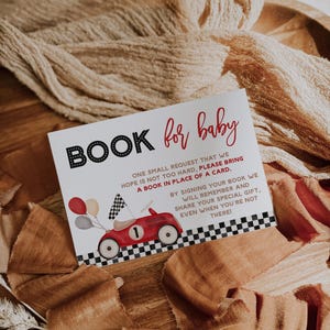 Red racing car baby shower book for baby card editable, retro race car book for baby card, vintage red car baby shower book for baby -C271-r