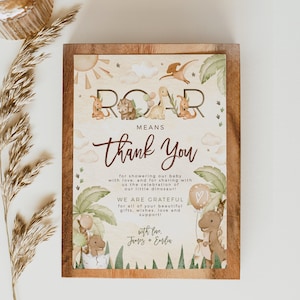 Dinosaur baby shower thank you card printable, dino thank you note jungle animal card, dinosaur roar thank you card for a boy decor - C478