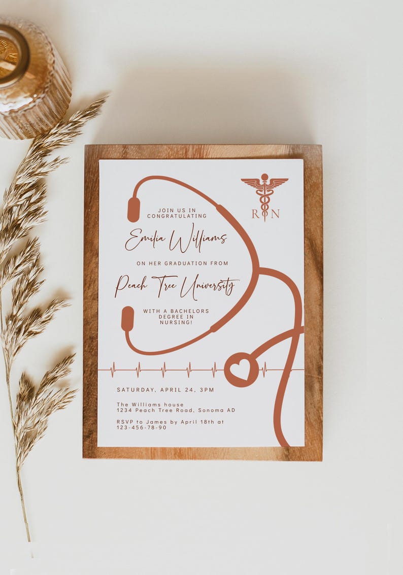 Editable nursing graduation modern invite, RN graduation party invitation card decor, registered nurse graduation announcement invite - C381 Bild 4