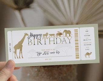 Zoo printable ticket, happy birthday Zoo gift voucher template DIY, surprise trip to the Zoo, Zoo trip ticket voucher, Zoo Visit Safari trip