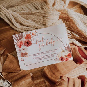 Book for baby card bohemian fall in love baby shower, autumn baby shower book request insert, boho floral arch shower book for baby - C328