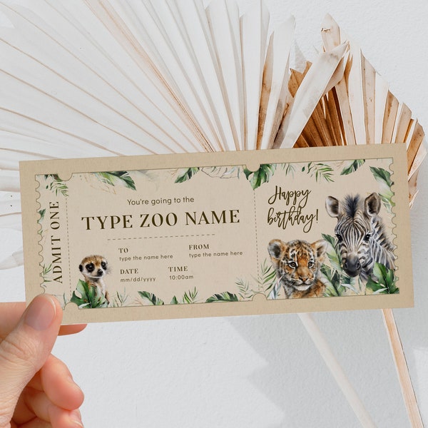 Zoo printable ticket, happy birthday Zoo gift voucher template DIY, surprise trip to the Zoo, Zoo trip ticket voucher, Zoo Visit Safari trip