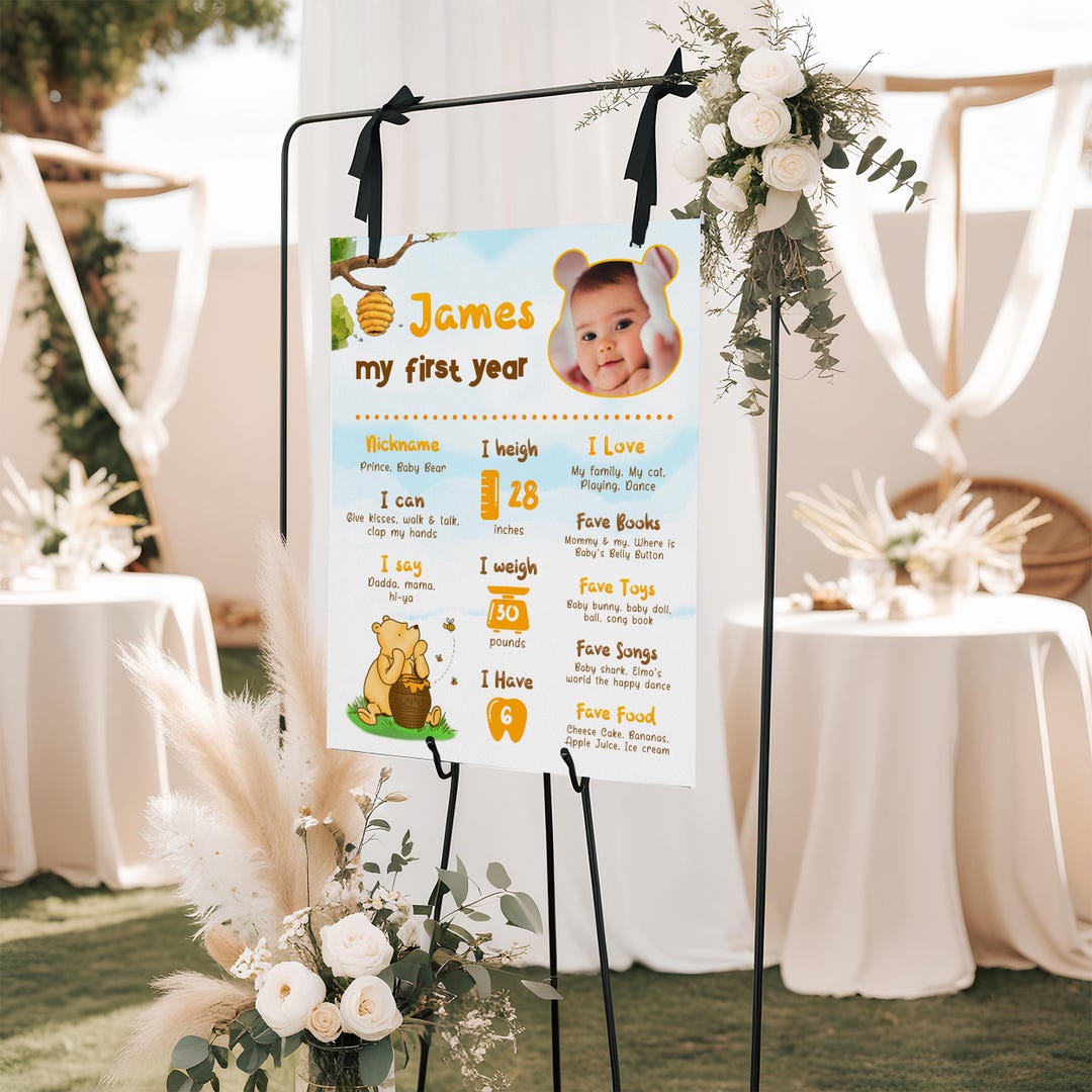 Winnie the Pooh First Year Milestone Board With Photo Template, Honey ...