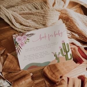 Bohemian desert books for baby card baby shower, pink floral baby shower books for baby ticket printable, wild west baby shower games - C412
