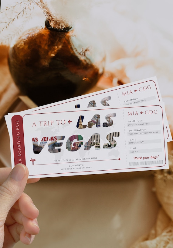 Las Vegas surprise boarding pass, printable airline ticket Las Vegas