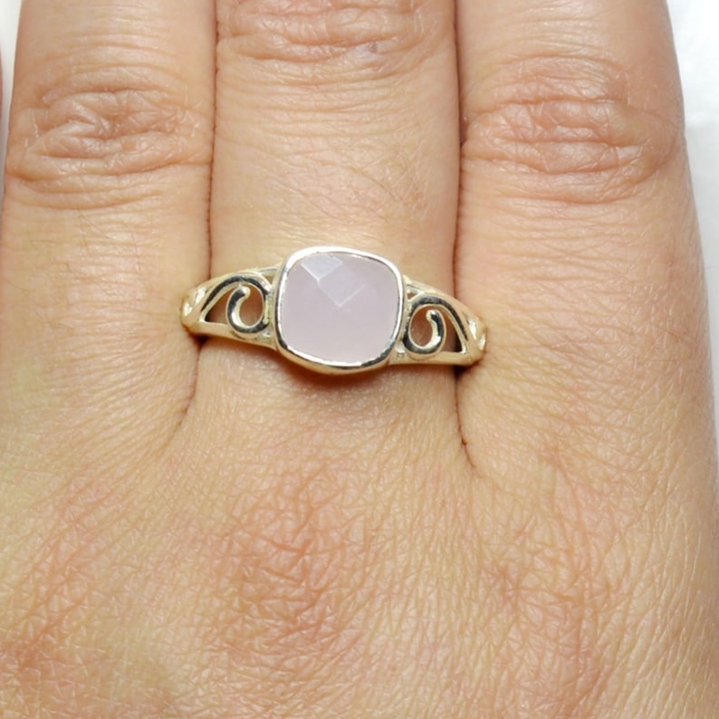 Pink Cushion Shape Gemstone Ring Natural Rose Quartz Sterling Silver Ring Genuine Rose Quartz Ring For Gift Silver Handmade Jewelry