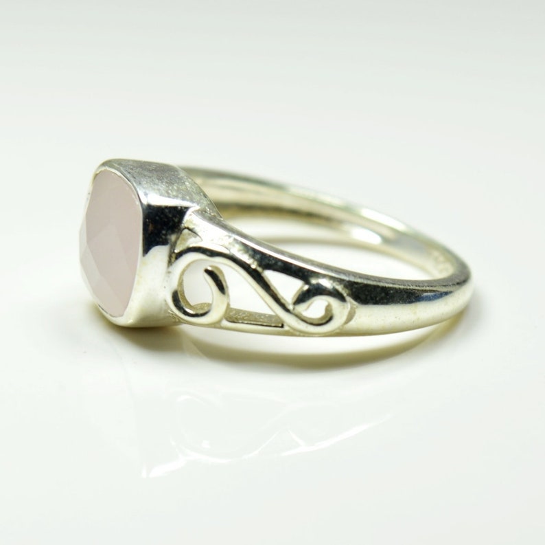Pink Cushion Shape Gemstone Ring Natural Rose Quartz Sterling Silver Ring Genuine Rose Quartz Ring For Gift Silver Handmade Jewelry