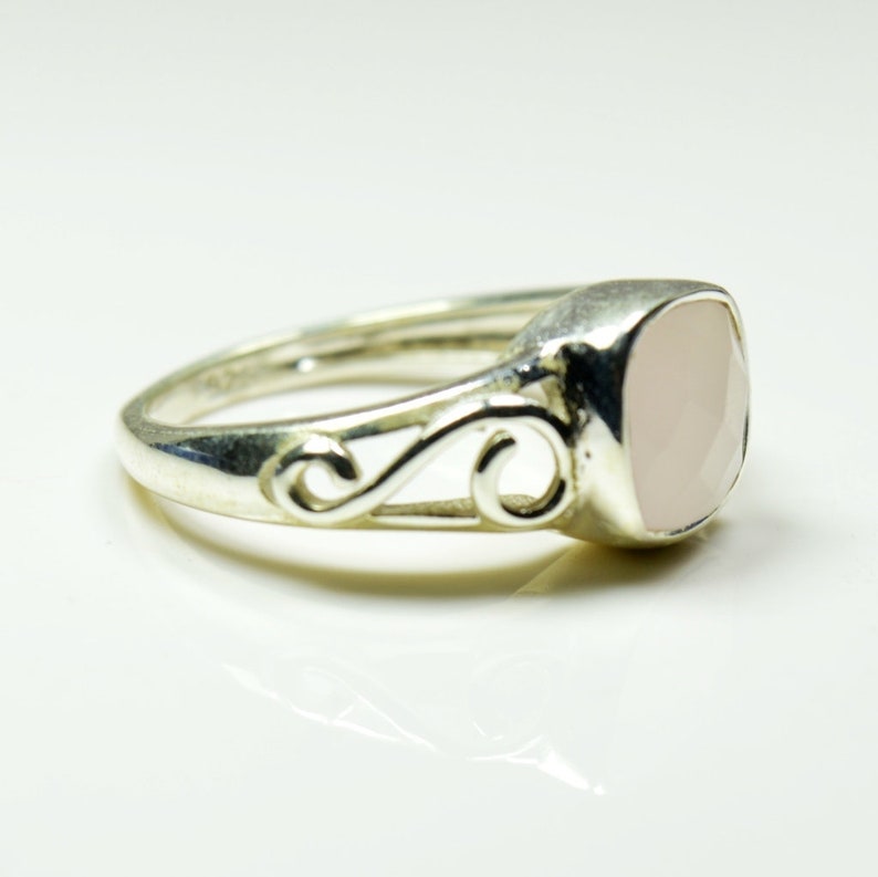 Pink Cushion Shape Gemstone Ring Natural Rose Quartz Sterling Silver Ring Genuine Rose Quartz Ring For Gift Silver Handmade Jewelry
