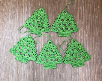 Set of Crochet Christmas ornaments, Knitted Christmas tree decorations, Lace tree, From Ukraine