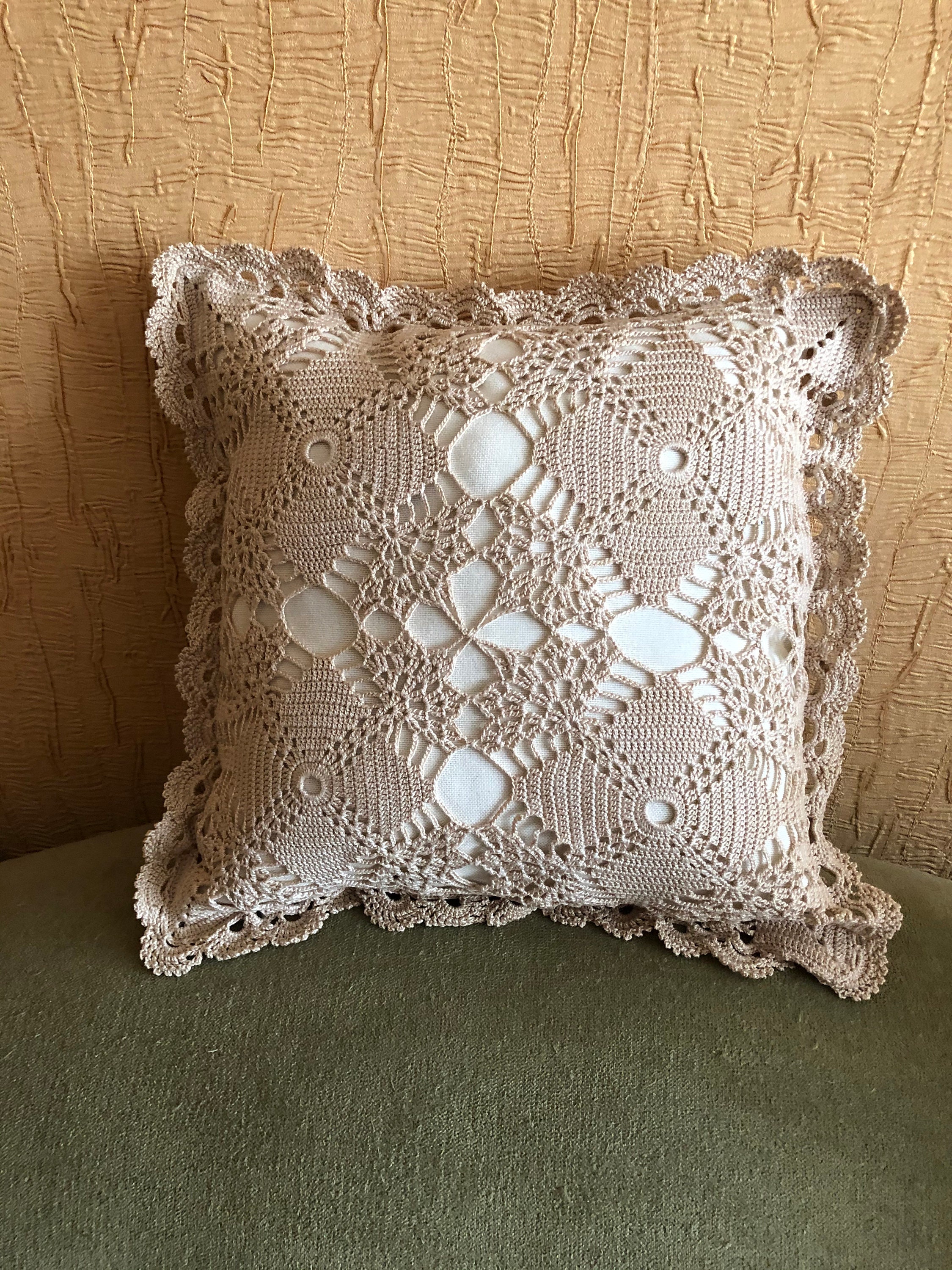 Crochet lace on the pillow Lace knitted pillow Crochet pillow Etsy
