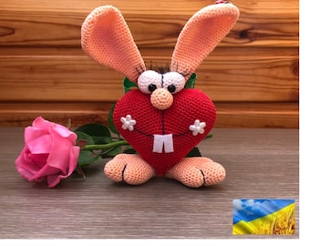 Crochet heart dolly Valentine hare Rabbit Valentine Amigurumi hare Amigurumi heart Crochet rabbit Valentine's day decor From Ukraine