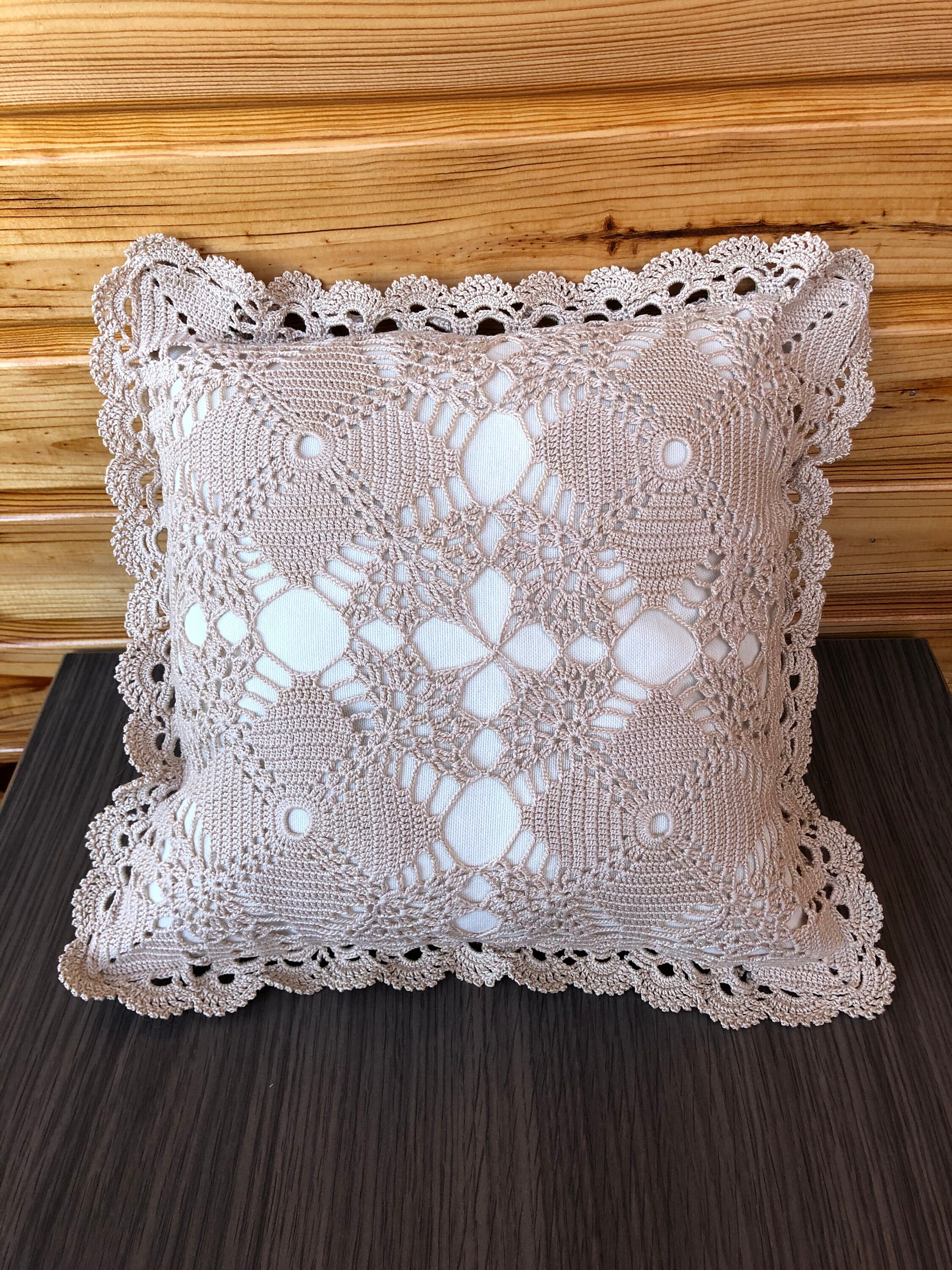 Crochet lace on the pillow Lace knitted pillow Crochet pillow Etsy