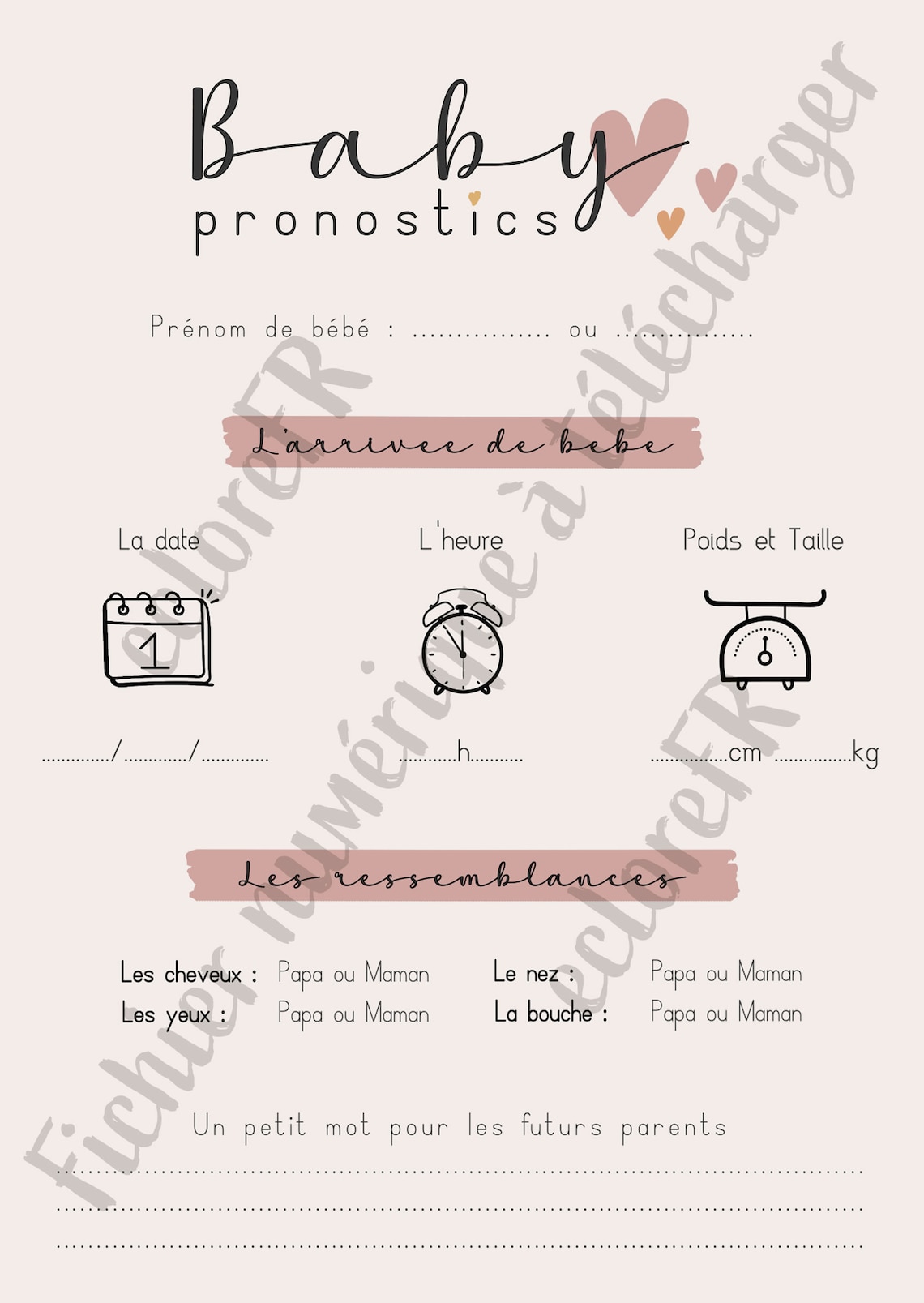 Carte pronostic baby shower carte prédiction à télécharger Etsy France