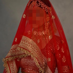 Heavy Border Bridal Dupatta, Red, stole/ wrap, panjabi dupatta, can be customize in Colour