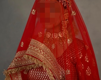 Red and Gold Bridal Dupatta: Customizable Wedding Stole