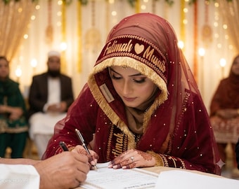 Custom Zari Nikah Dupatta: Personalized Bridal Veil, Qubool Hai Scarf