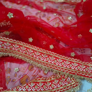 Heavy Border Bridal Dupatta, Red, stole/ wrap, panjabi dupatta, Ghoonghat