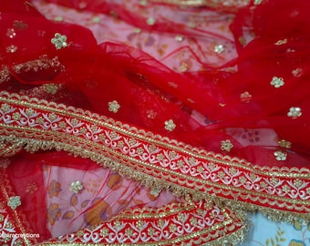 Heavy Border Bridal Dupatta, Red, stole/ wrap, panjabi dupatta, Ghoonghat