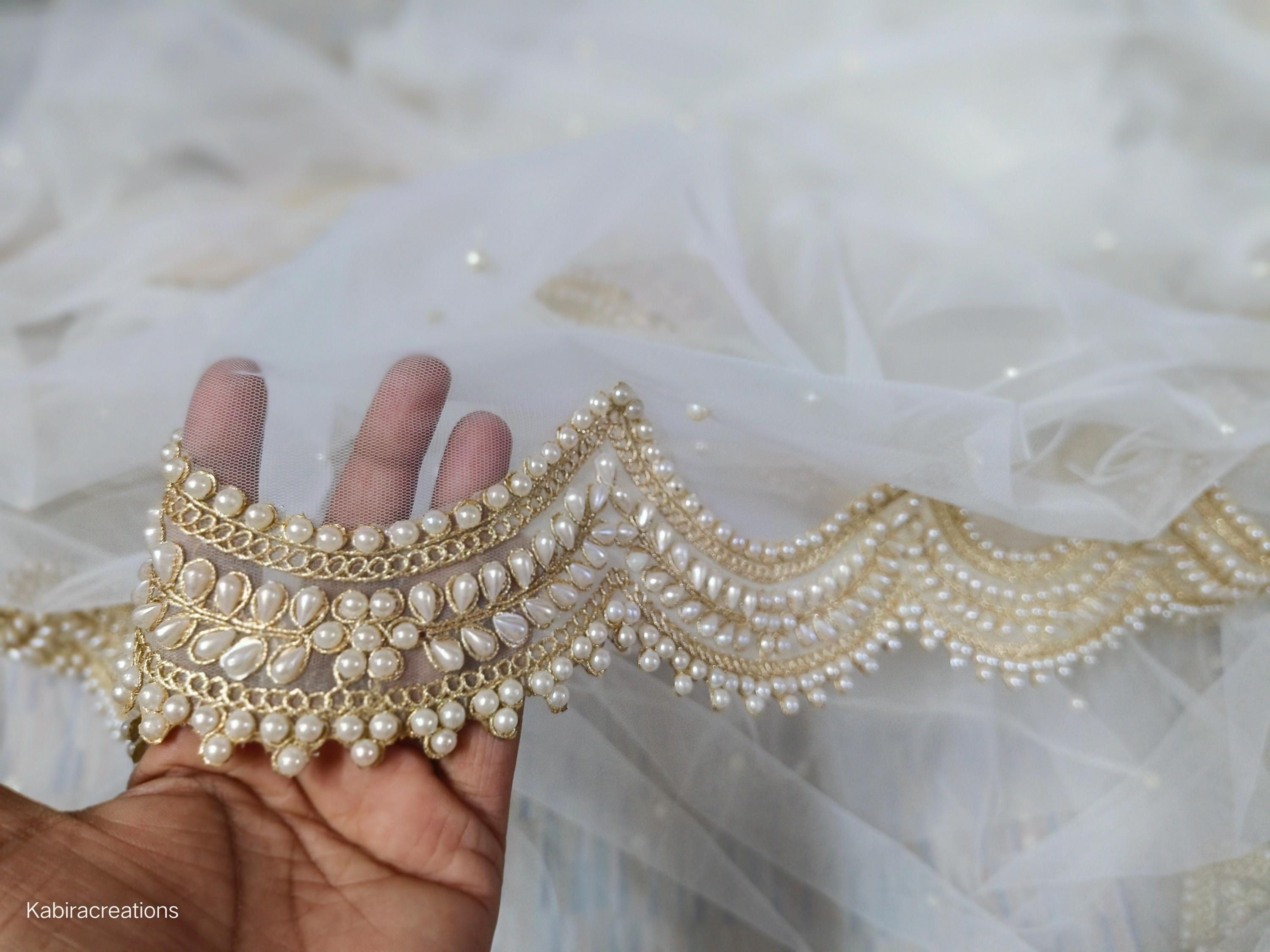 White and gold Long Trail Wedding Dupatta, bridal dupatta, scarf, veil,can be customize in any colour