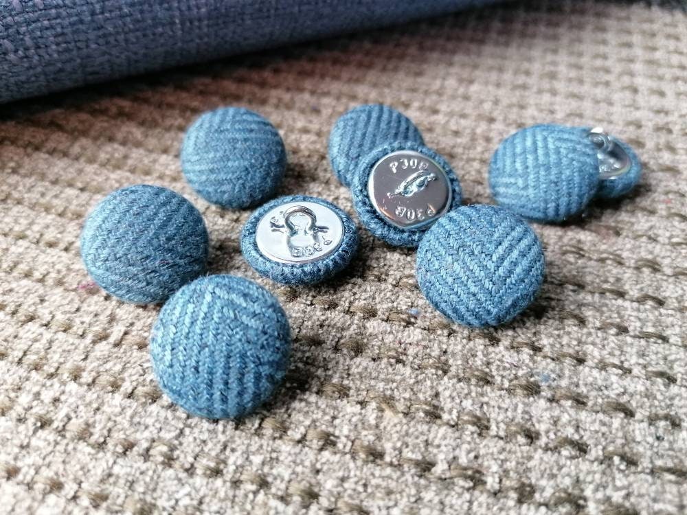 Fabric Buttons set of 9 Blue textured fabric 19mm loop back Etsy