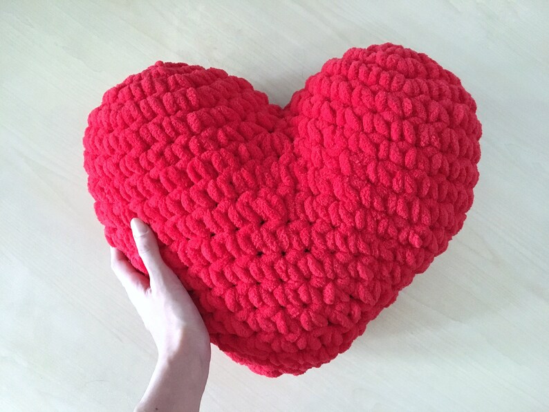 Red heart pillow Crochet plush heart Valentines day kid Etsy