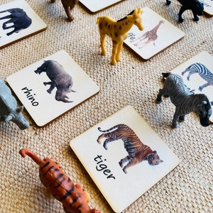 Montessori and Waldorf learning Wild Animals sustainable match toys cards perfect for homeschooling.