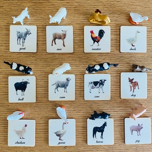 Montessori and Waldorf learning Farm Animal, sustainable match toys cards perfect for homeschooling.