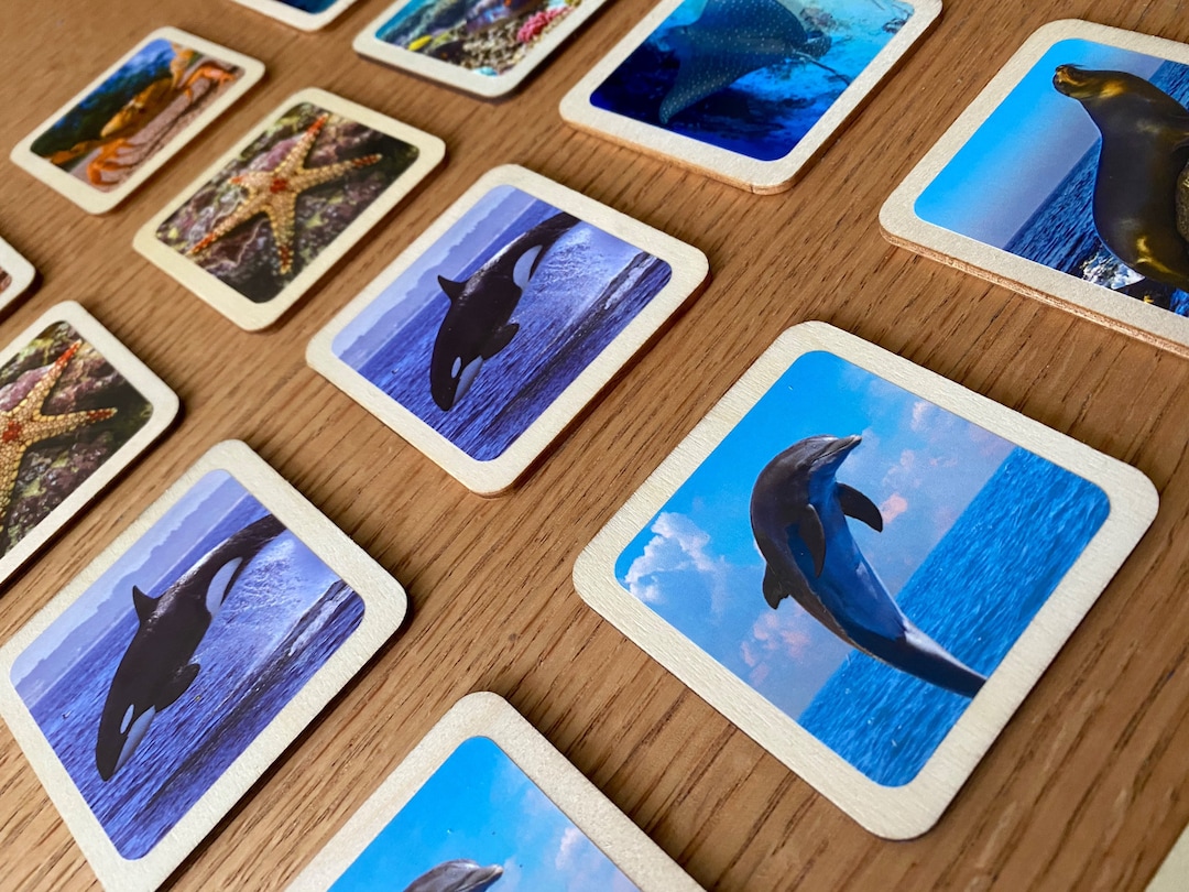18 Pieces Wooden Memory Game Sea Life Animals Inspired on Montessori ...