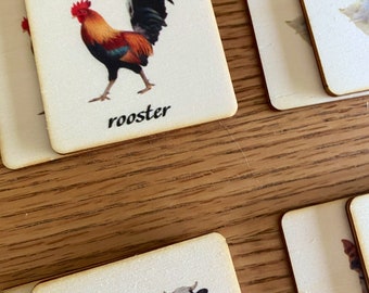 Montessori-geheugenspel om boerderijdieren te leren.