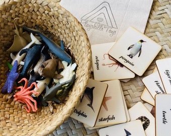 Montessori Sea Life Animal Toys with Wooden Matching Cards