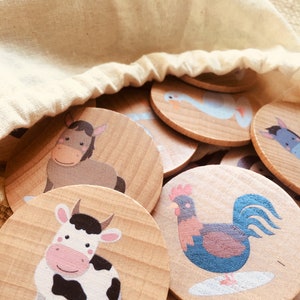 Holz Memory-Spiel Bauernhof Tiere inspiriert von Montessori pädagogisches Kinderspielzeug perfekt für Homeschooling und Waldorfpädagogik. Bild 3