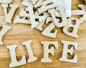 Wooden alphabet letter set • natural wood perfect for montessori education, Waldorf and Homeschooling.