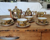 Vintage Satsuma Hand painted Moriage Japanese tea set - signed satsuma tea set - antique - collection - China