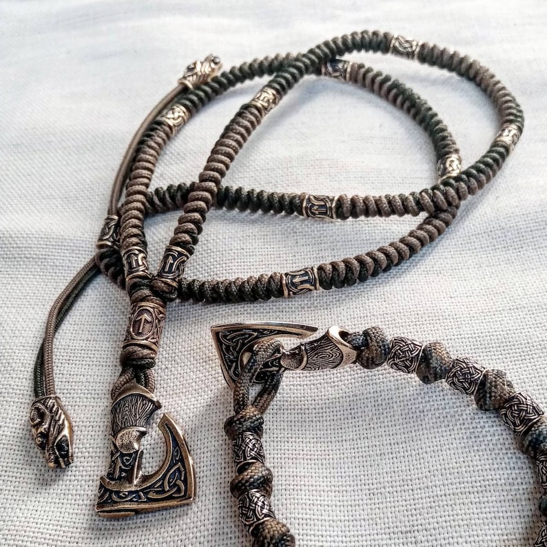 Mens Necklace. Paracord Necklace With Beads. Mjolnir Necklace. Etsy