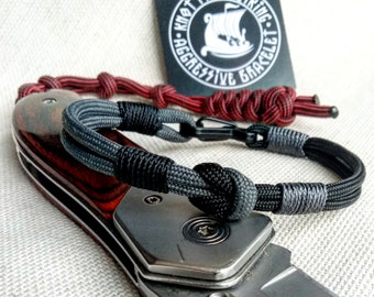 Unique thin paracord bracelet "RAVEN" with carabiner.  A great gift for a friend, girlfriend, for a biker.  Viking style.