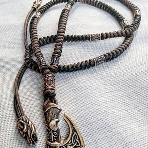 Mens necklace. Paracord necklace with beads. Mjolnir necklace. Celtic knot.