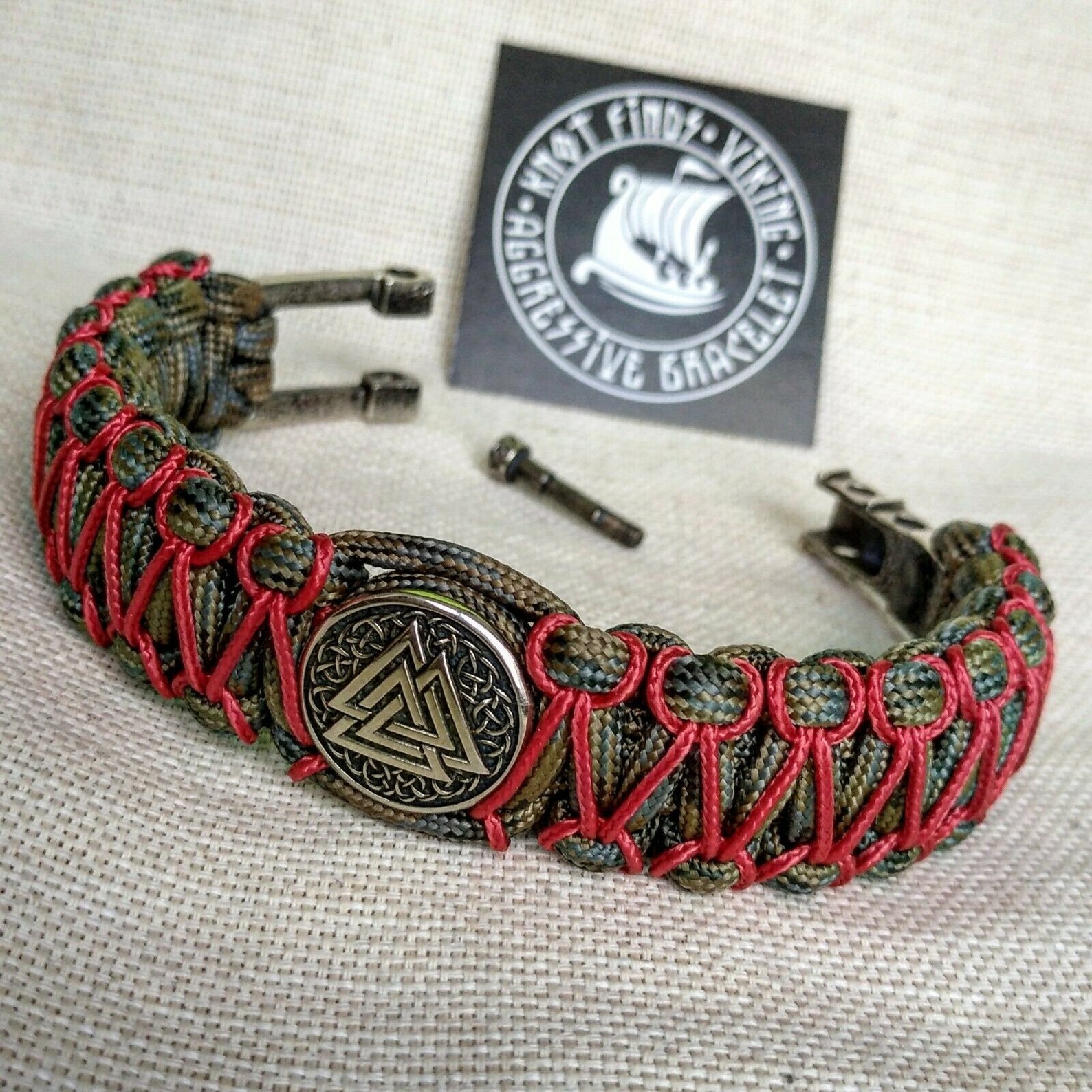 Paracord bracelet with steel beads VALKNUT. Vikings bangle. Etsy