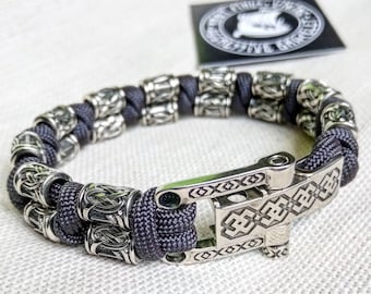 Pulseira rúnica, estilo viking. Acessório masculino de luxo com pulseira nórdica.