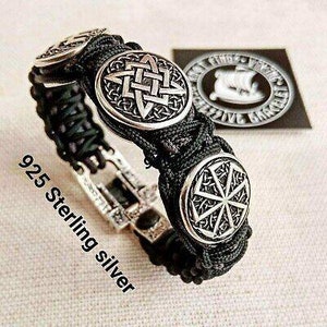 Silver 925 Sterling bracelet Paracord bracelet Viking style.