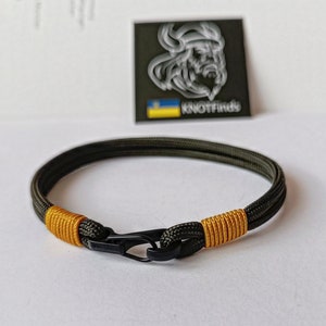 Thin green olive paracord and carabiner bracelet.  Unloading camp.  Surfer bangle. Extreme durable.